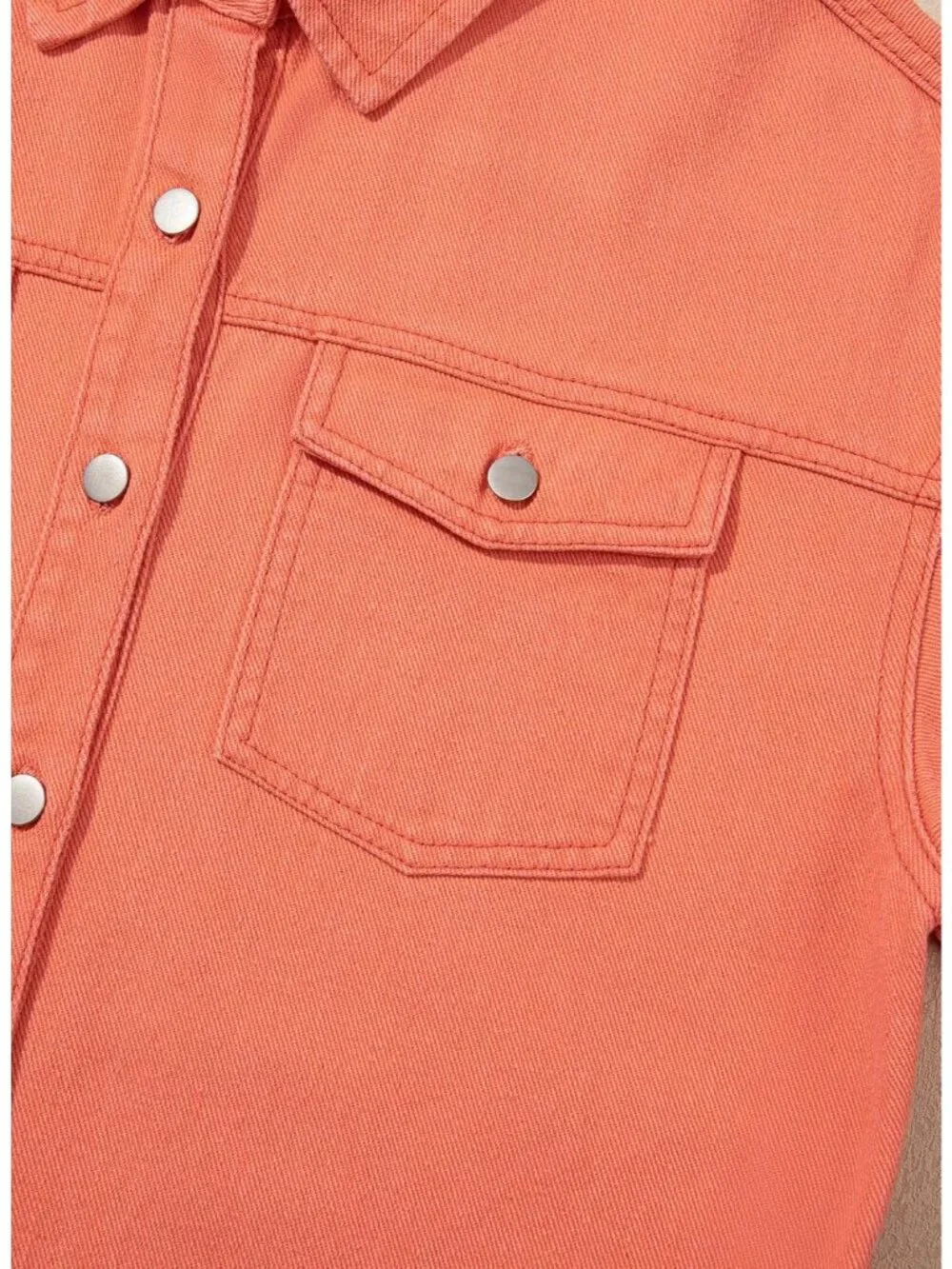 Women's Orange Denim Button Down Oversized Distressed Boyfriend Jean Jacket